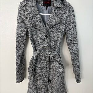 Yoki Gray Marled Knit Trench Coat with Elastic Waist